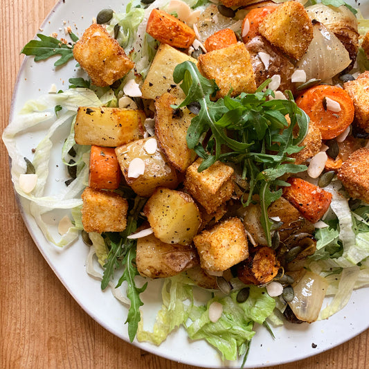 Crispy Smoked Tofu & Roasted Root Vegetable Salad
